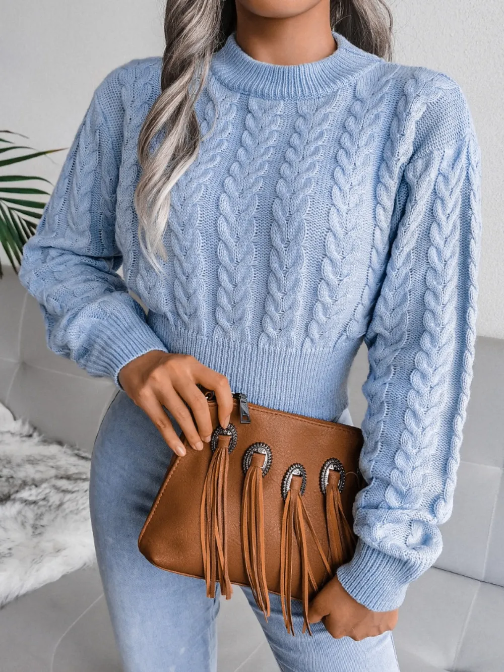Cable-Knit Round Neck Sweater, image 8