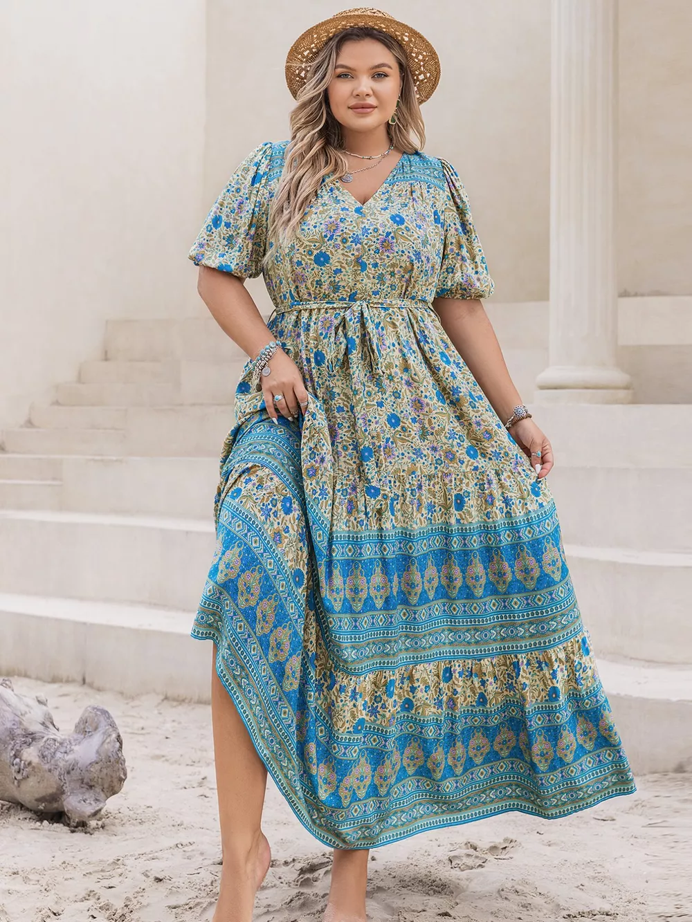Plus Size V-Neck Floral Print Maxi Dress, image 2