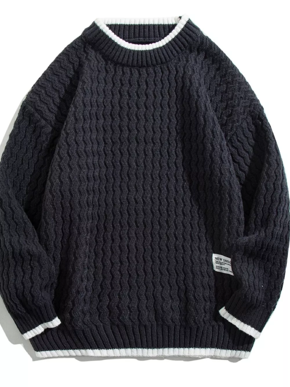 Men's Plus Size Round Neck Textured Knit Sweater, image 4