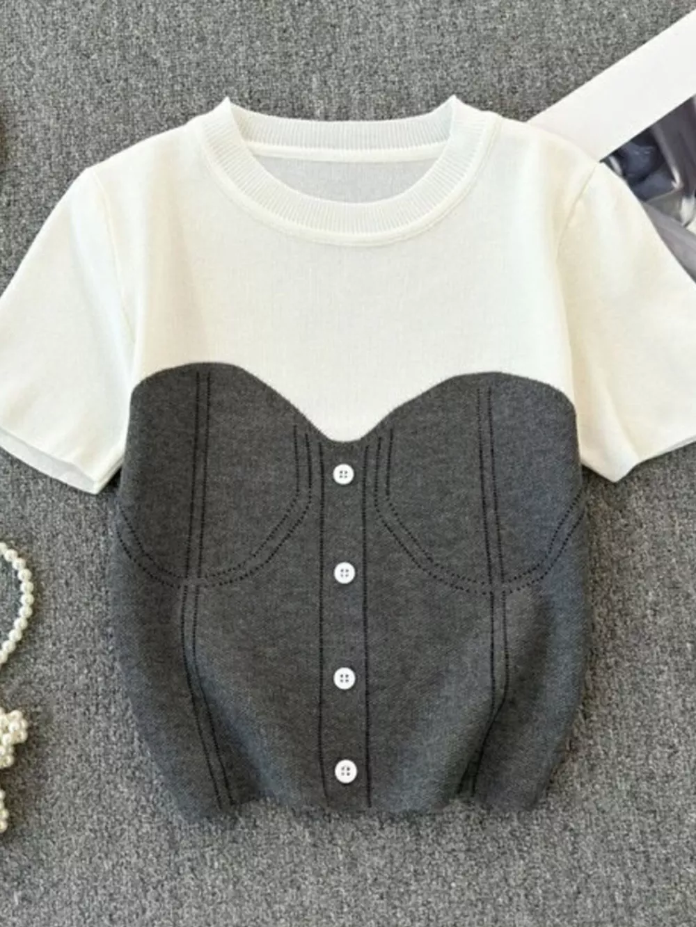 Color Block Short Sleeve Knit T-Shirt, image 8