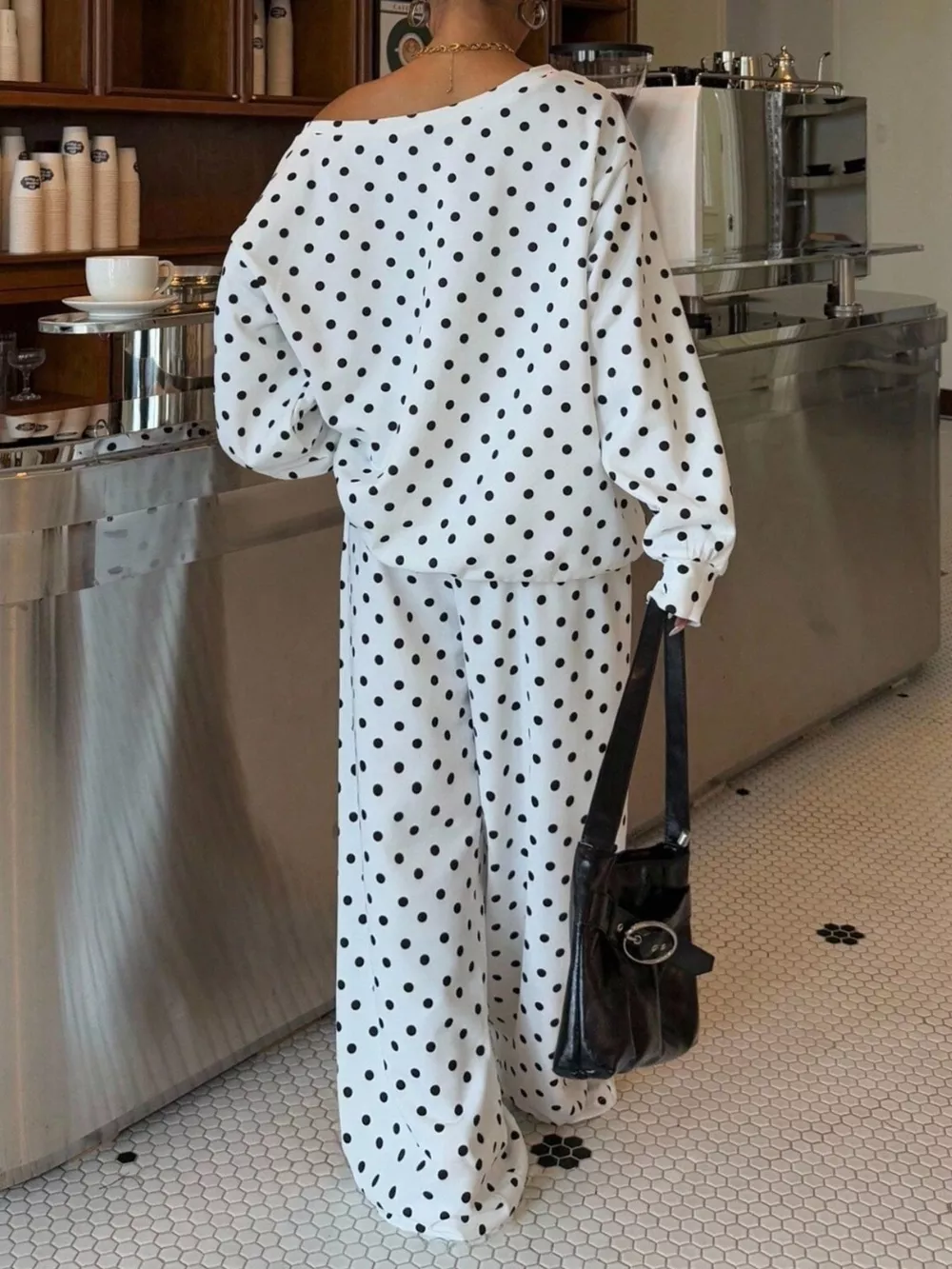 Polka Dot Boat Neck Top and Pants Set, image 9