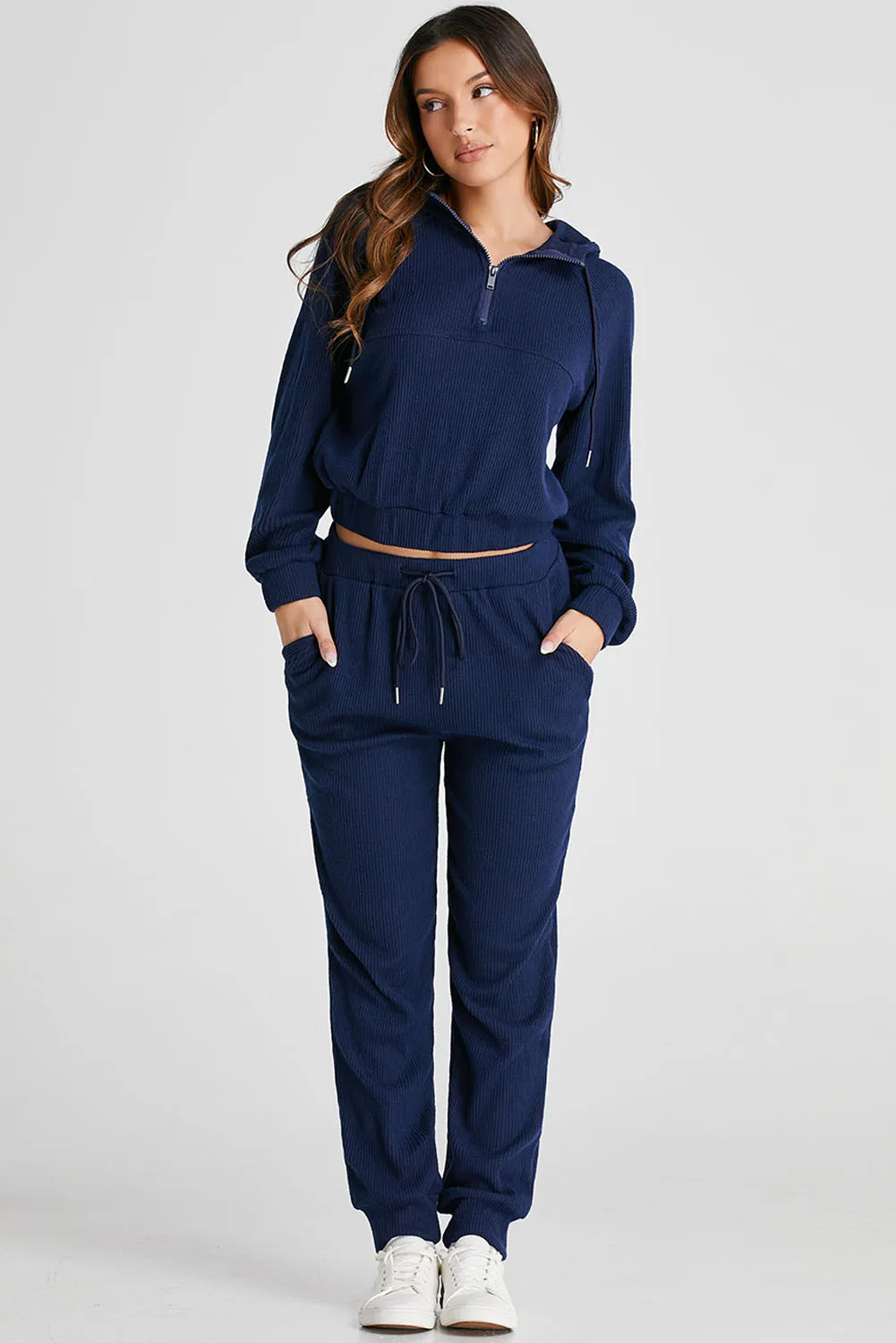 Drawstring Half Zip Hoodie and Joggers Active Set, image 4