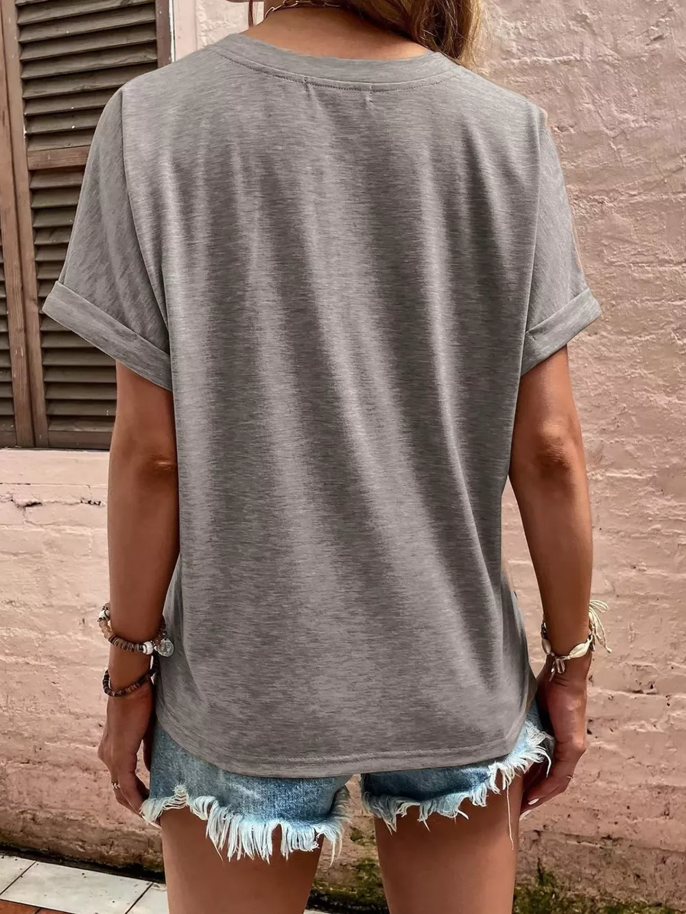 Full Size Notched T-Shirt with Rolled Sleeves Plus Size, image 18
