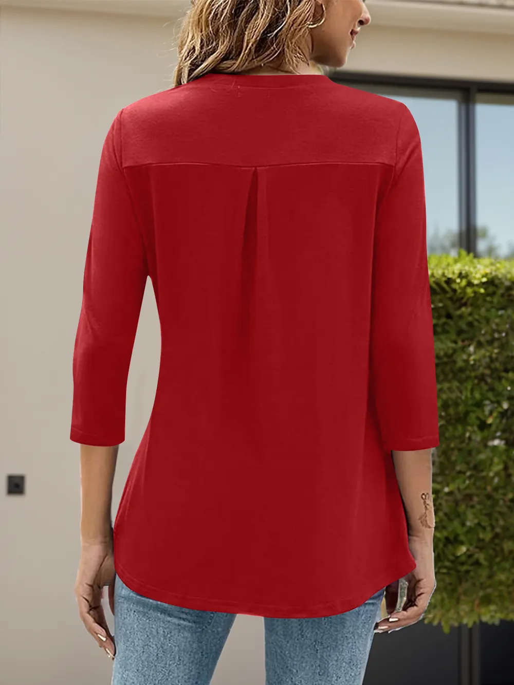 Notched Three-Quarter Sleeve T-Shirt, image 21