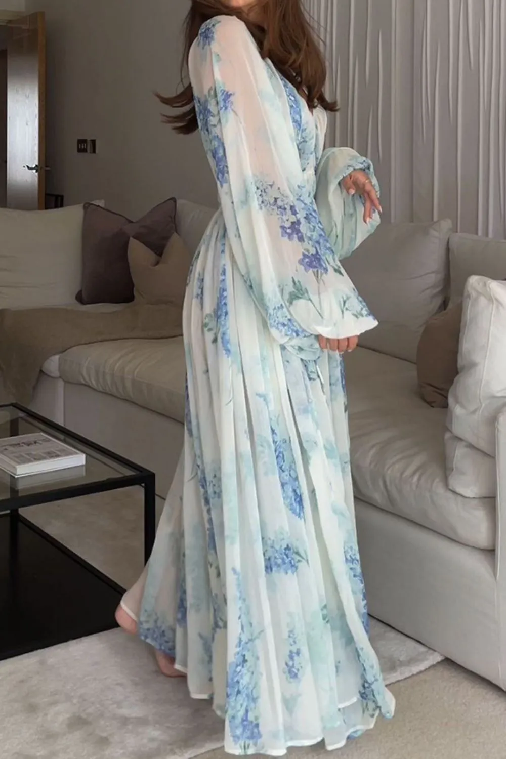 Floral Print Bohemian Maxi Dress with Balloon Sleeves, image 4