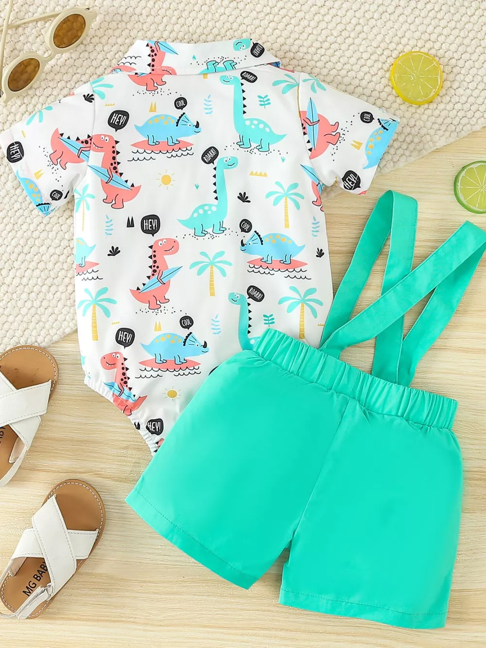 Children's Dinosaur Print Bodysuit & Suspender Shorts Set, image 8