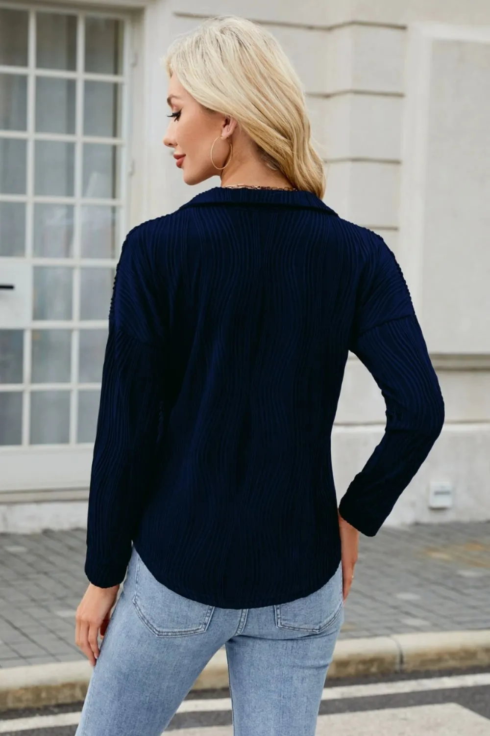 Texture Collared Neck Long Sleeve Blouse, image 12