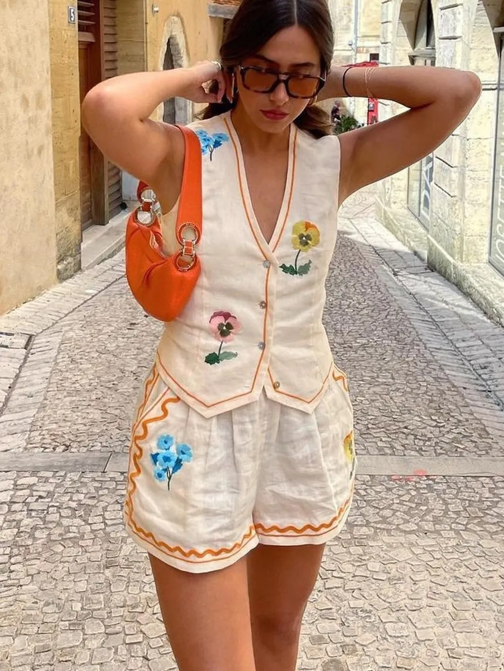 Floral Printed V-Neck Vest and Shorts Set, image 4