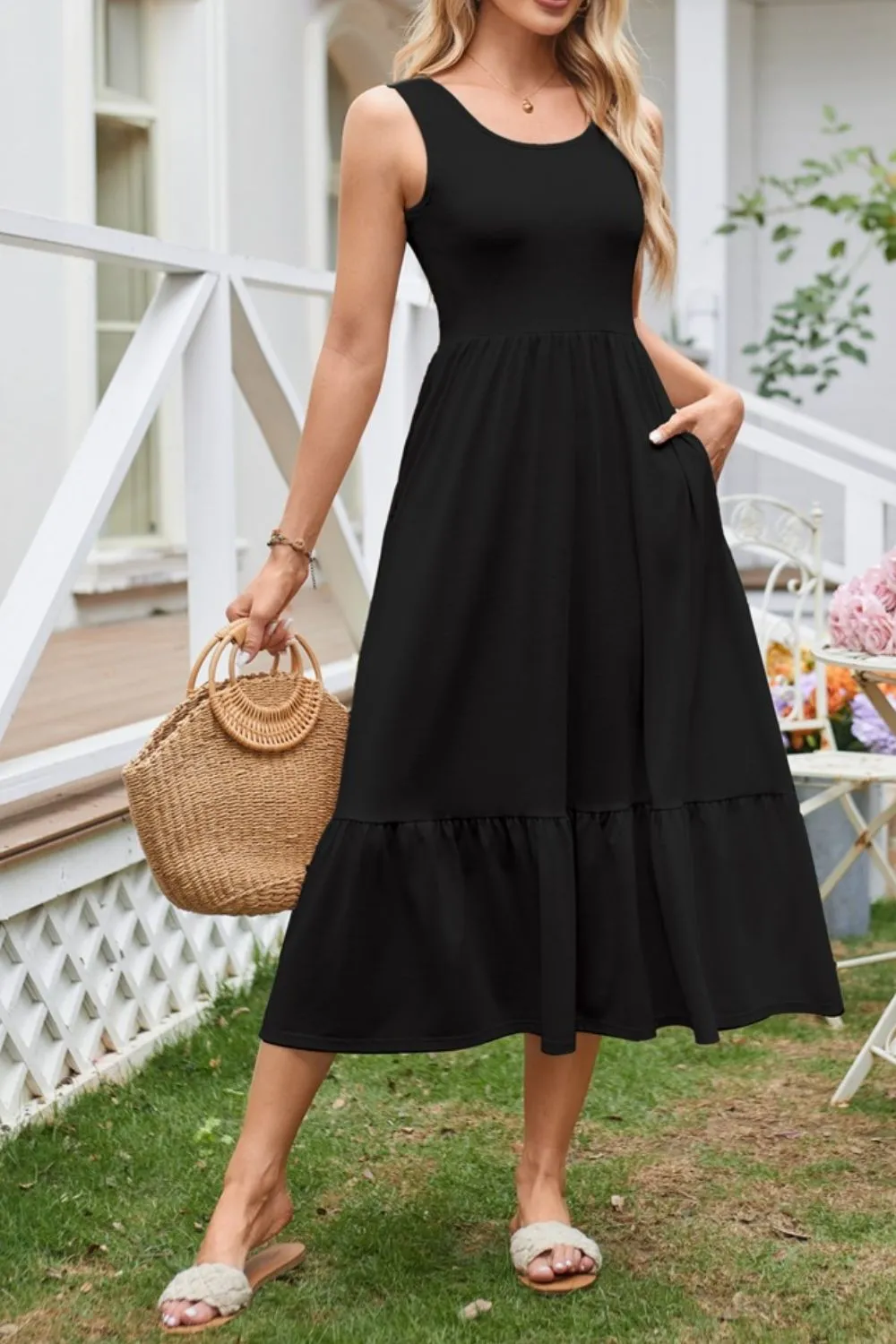Round Neck Wide Strap Tank Dress, image 13