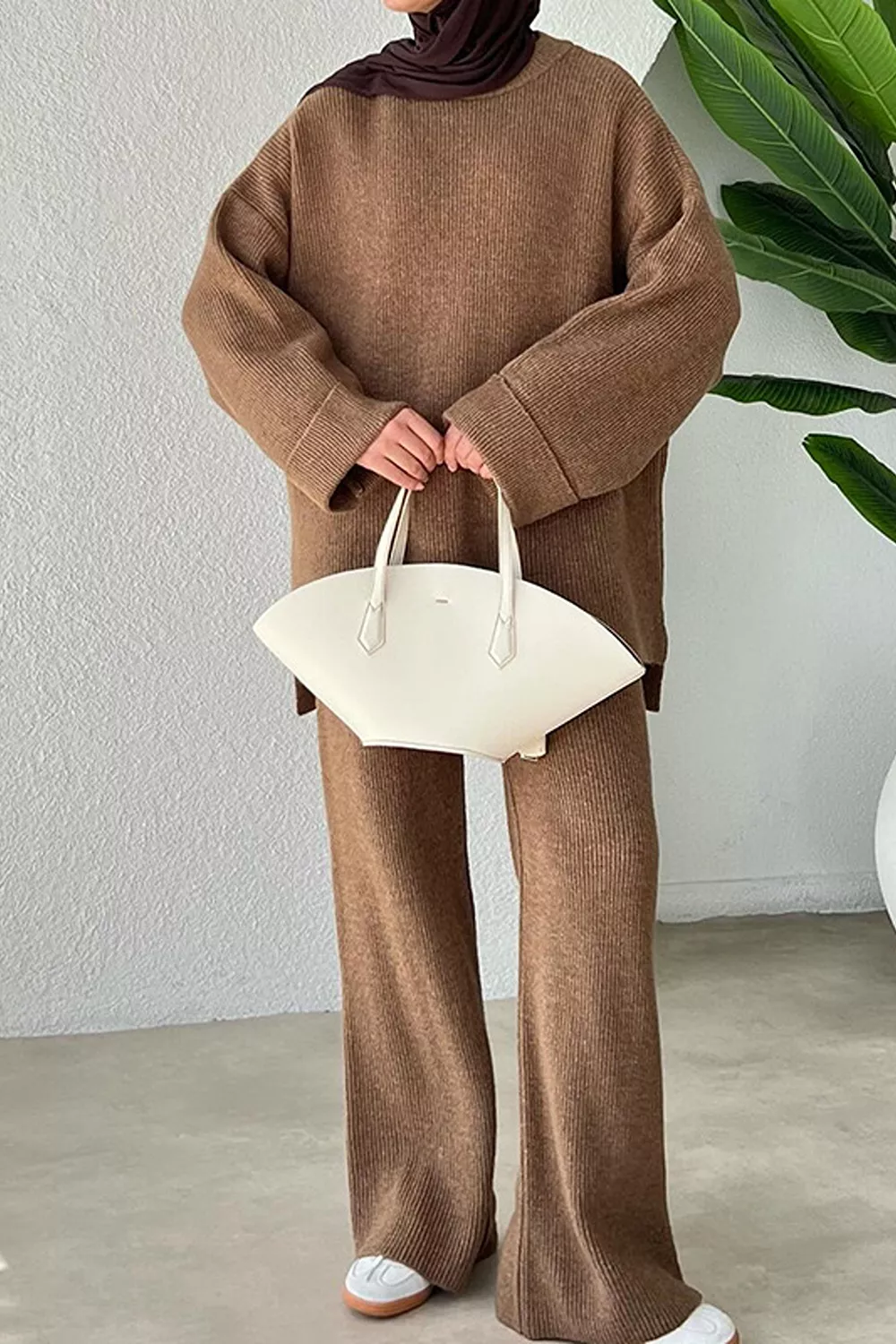 Dropped Shoulder Knit Sweater and Wide Leg Pants Set, image 6
