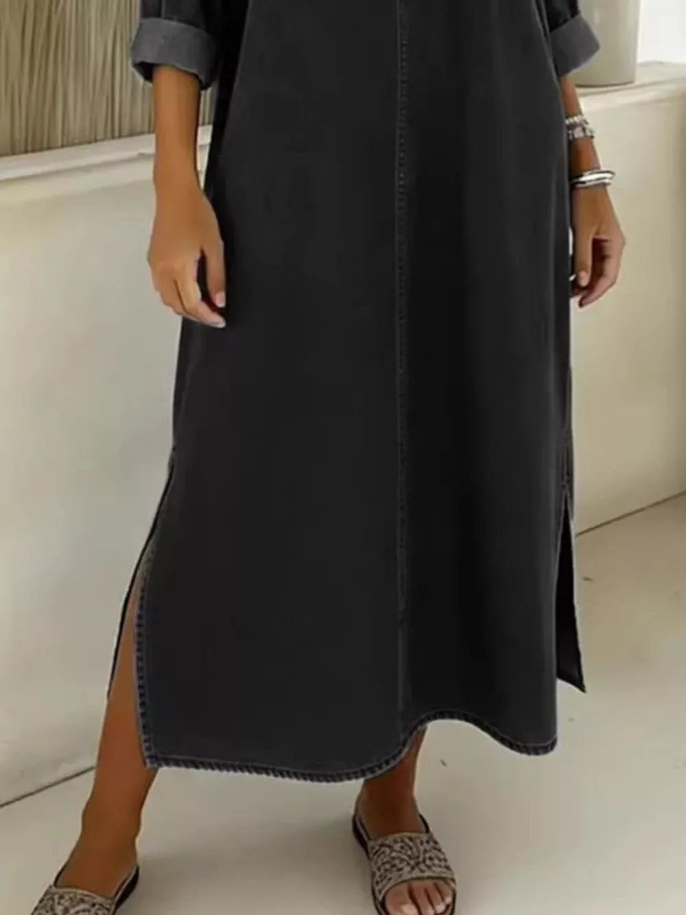 Side Slit V-Neck Midi Dress, image 2