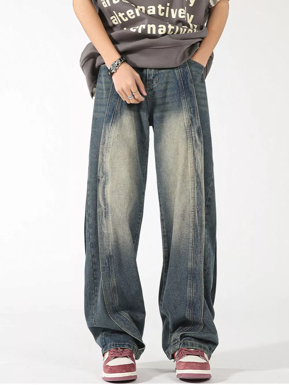 Men's Plus Size Washed Wide Leg Jeans, image 6
