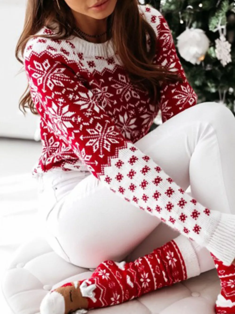 Snowflake Pattern Long Sleeve Sweater, image 11