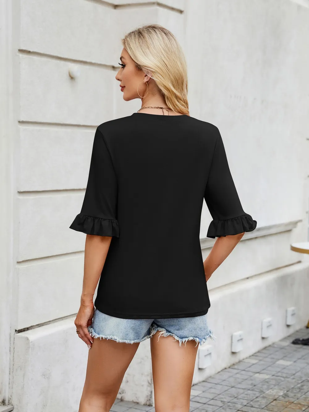 Round Neck Ruffled Half Sleeve T-Shirt, image 24