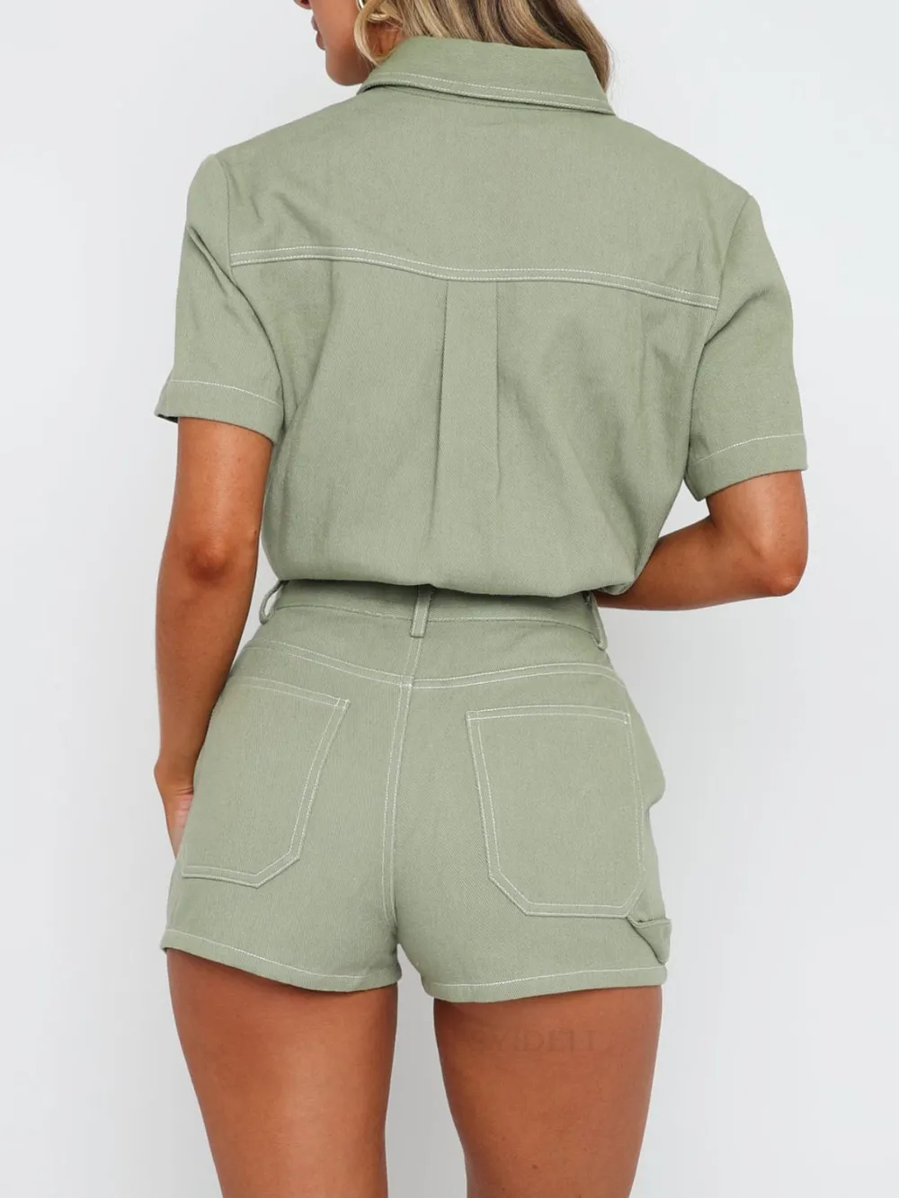 Button Up Short Sleeve Top and Shorts Denim Set, image 7