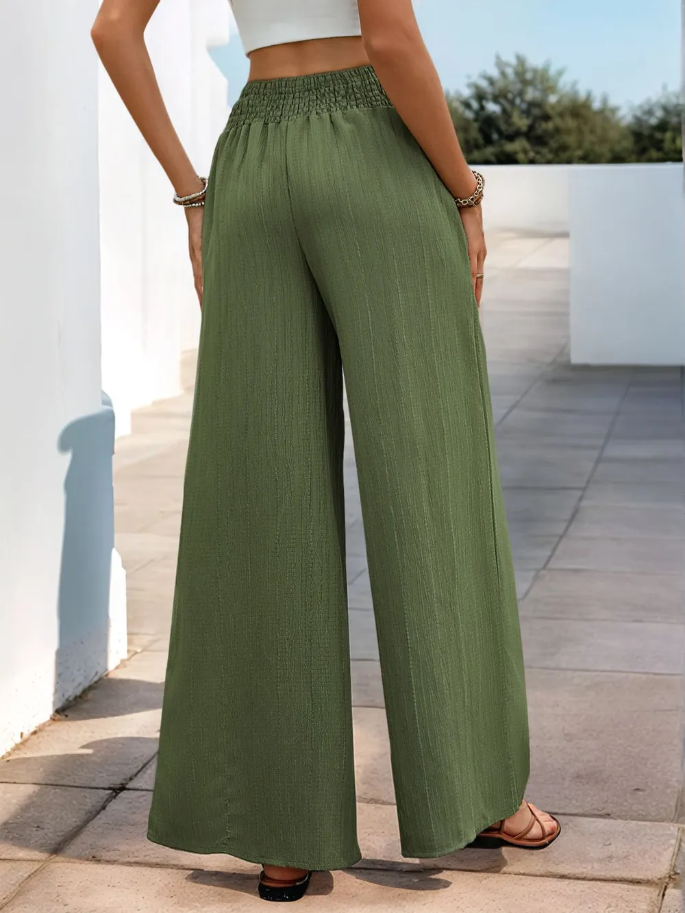 Smocked Wide Leg Pants, image 3