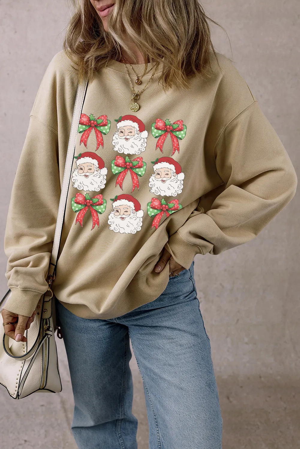 Santa Graphic Round Neck Long Sleeve Sweatshirt, image 3