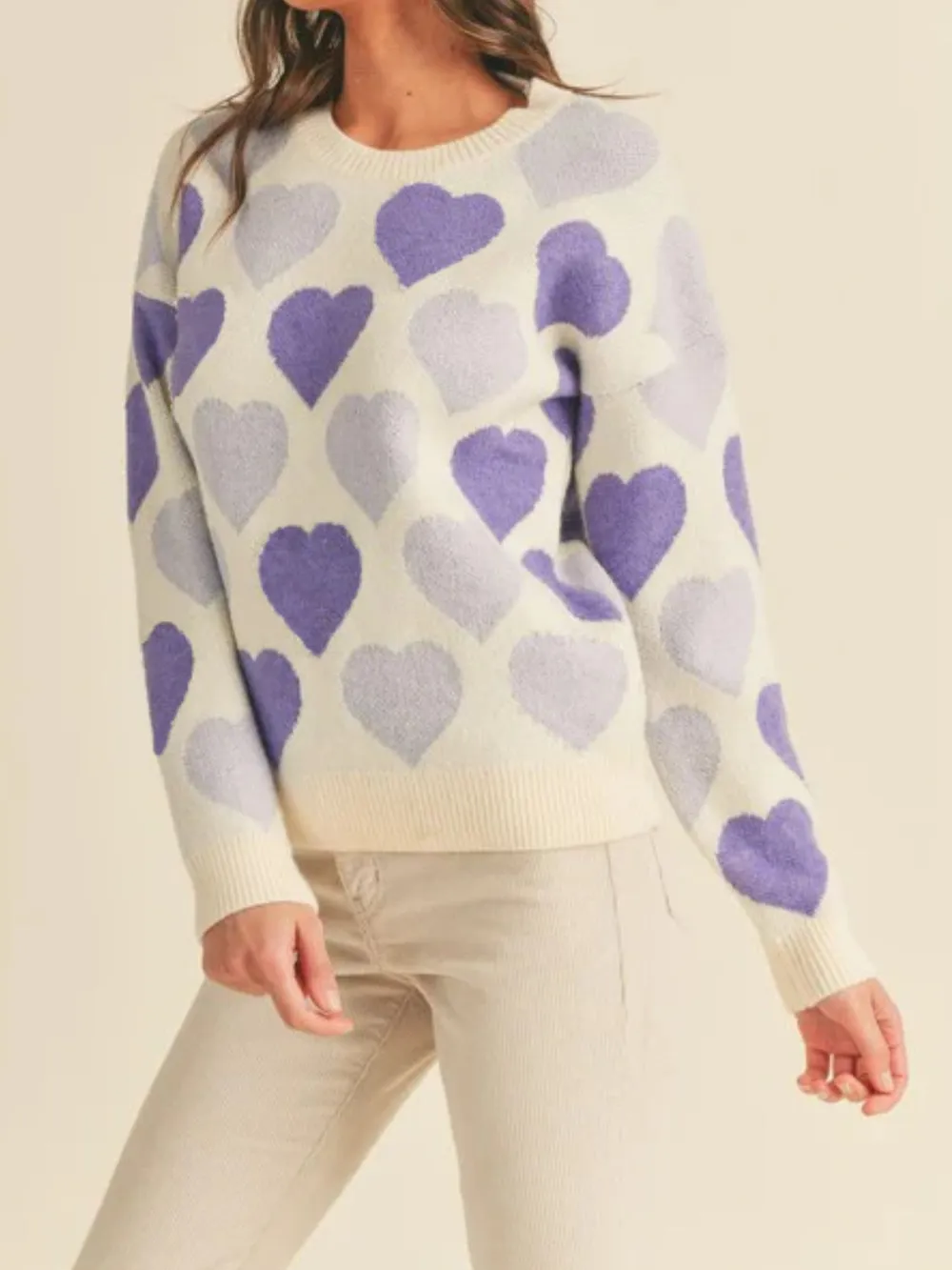 Heart Ribbed Hem Long Sleeve Sweater, image 10