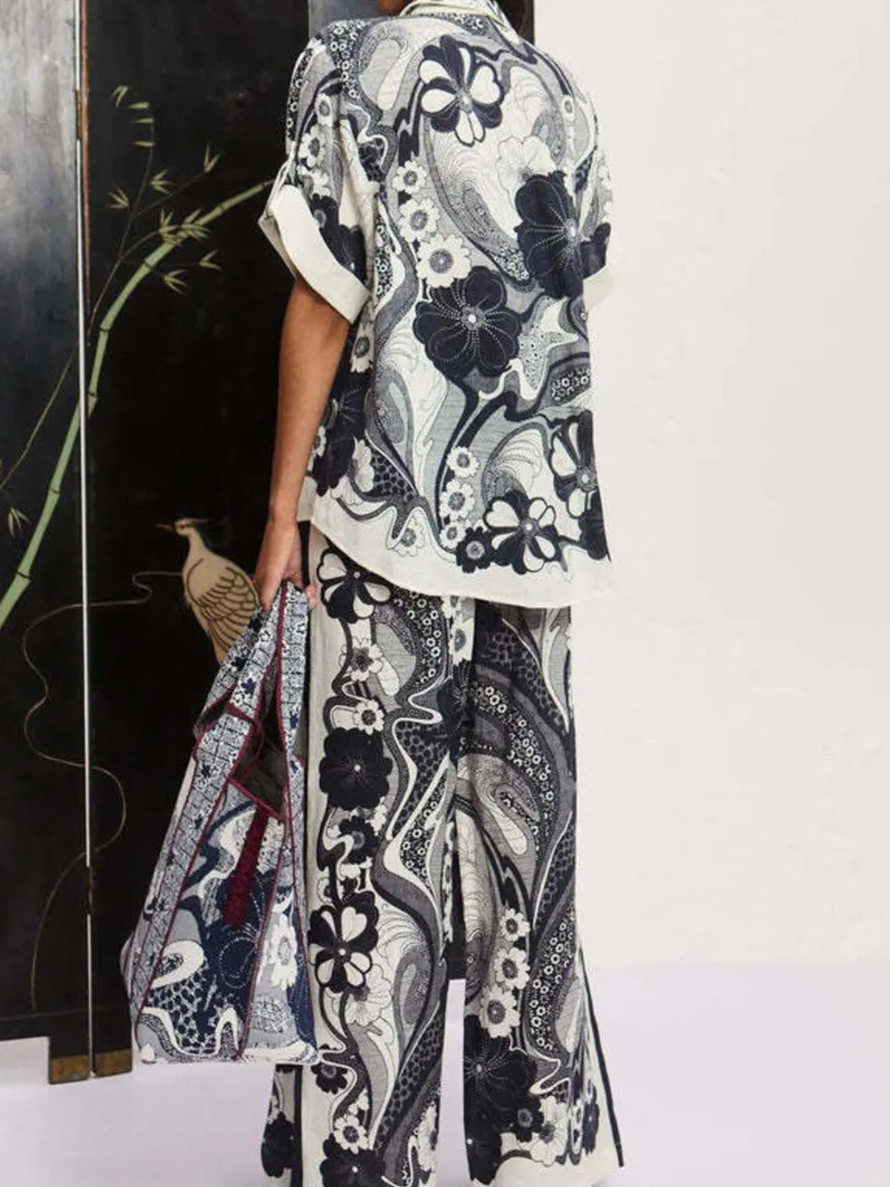 Printed Button Up Shirt and Pants Set, image 6