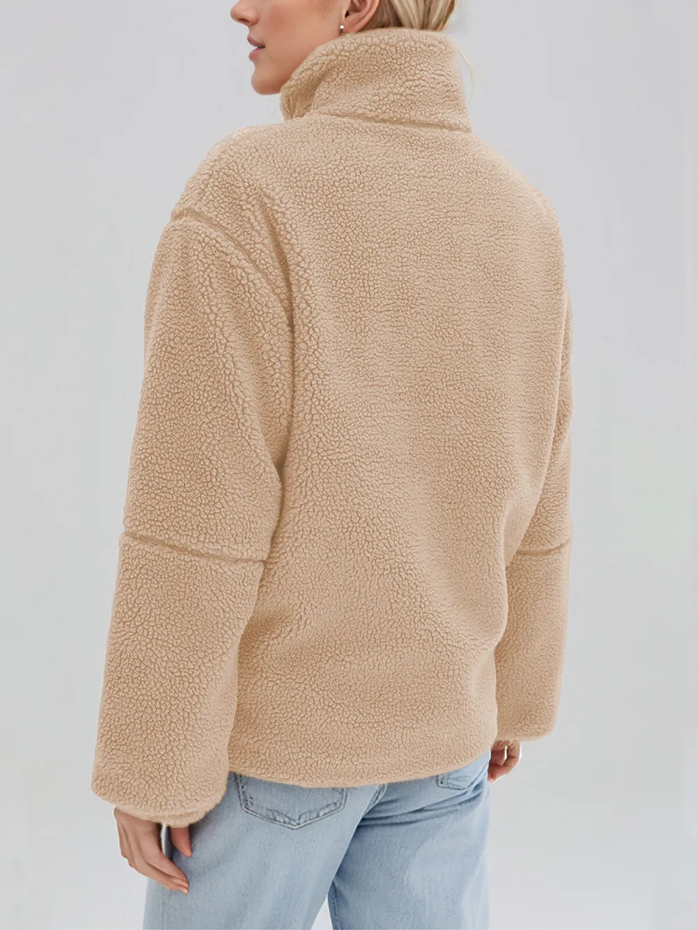 Turtleneck Zip Up Long Sleeve Plush Jacket, image 33