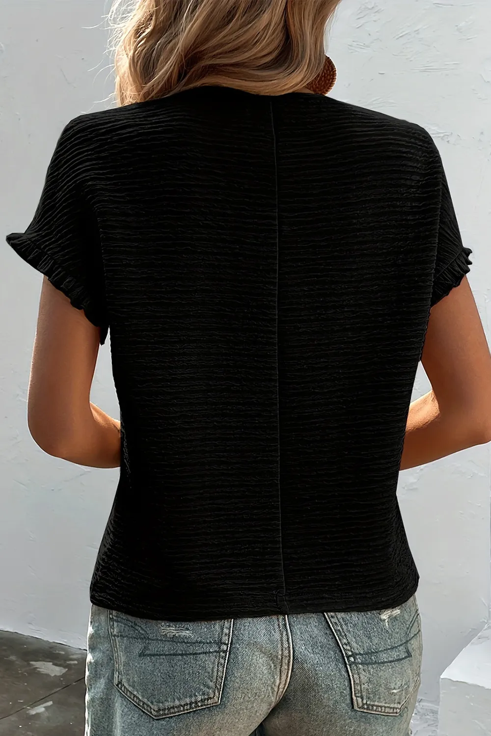 Frill Round Neck Cap Sleeve Blouse, image 3