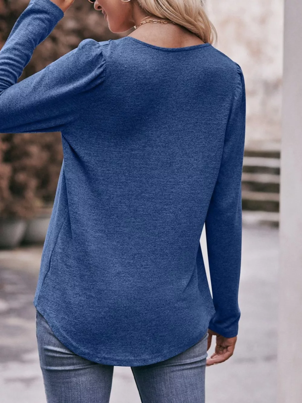 Pleated Square Neck Long Sleeve T-Shirt, image 20