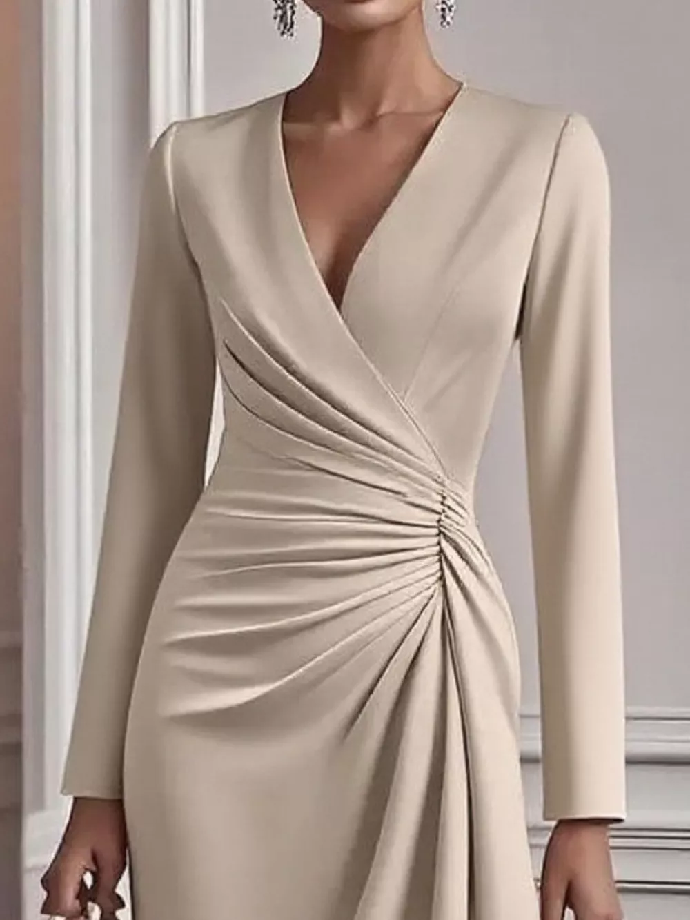 Ruched Surplice Long Sleeve Dress, image 6