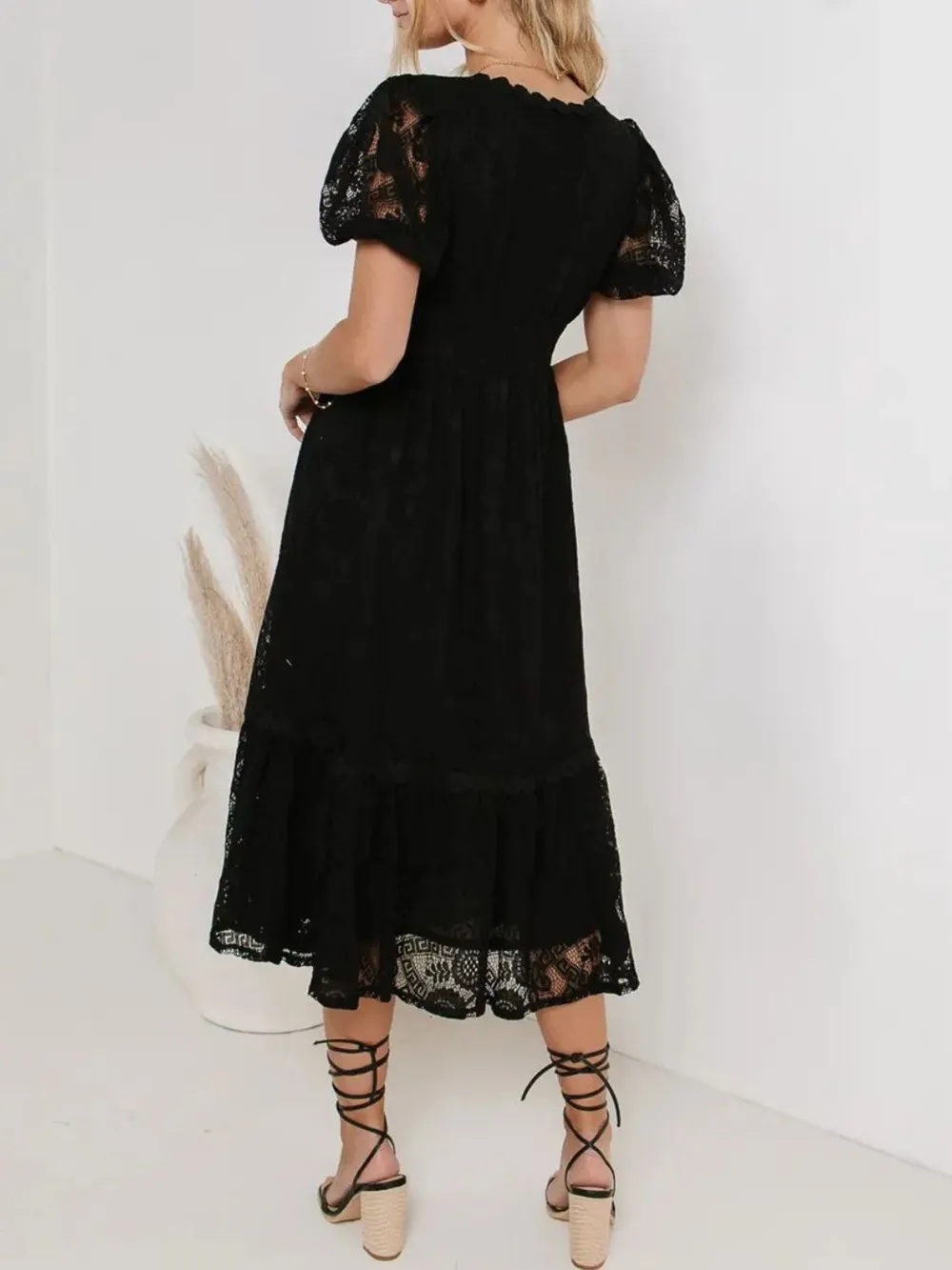 Lace V-Neck Short Sleeve Dress, image 16