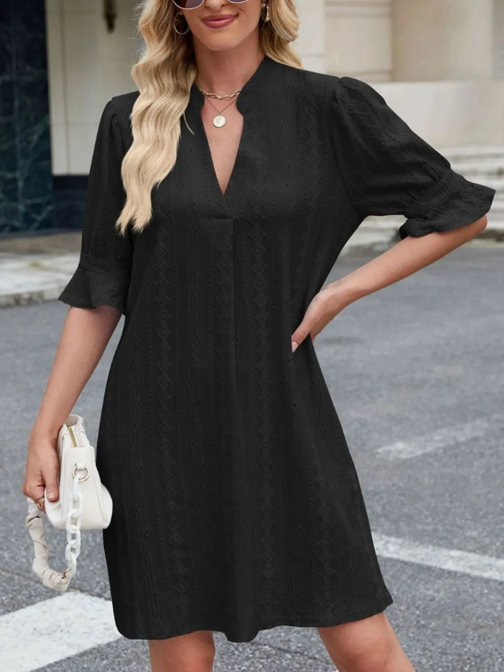 Eyelet Flounce Sleeve Mini Dress, image 11
