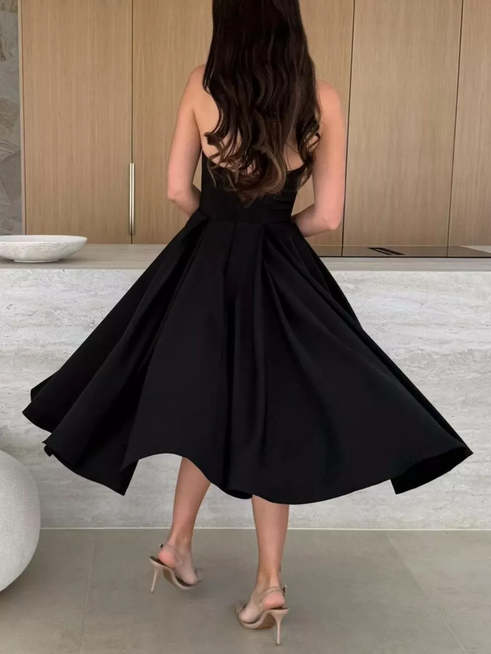 Strapless Ruched A-Line Midi Dress, image 9