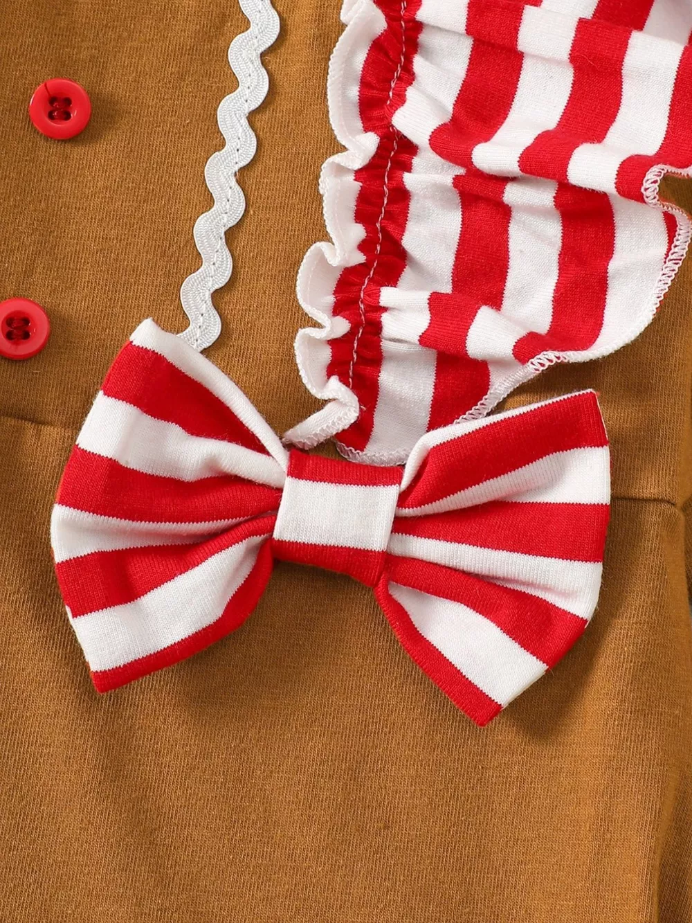Children's Christmas Gingerbread Inspired Ruffle Trim Snapped Legs Jumpsuit, image 5
