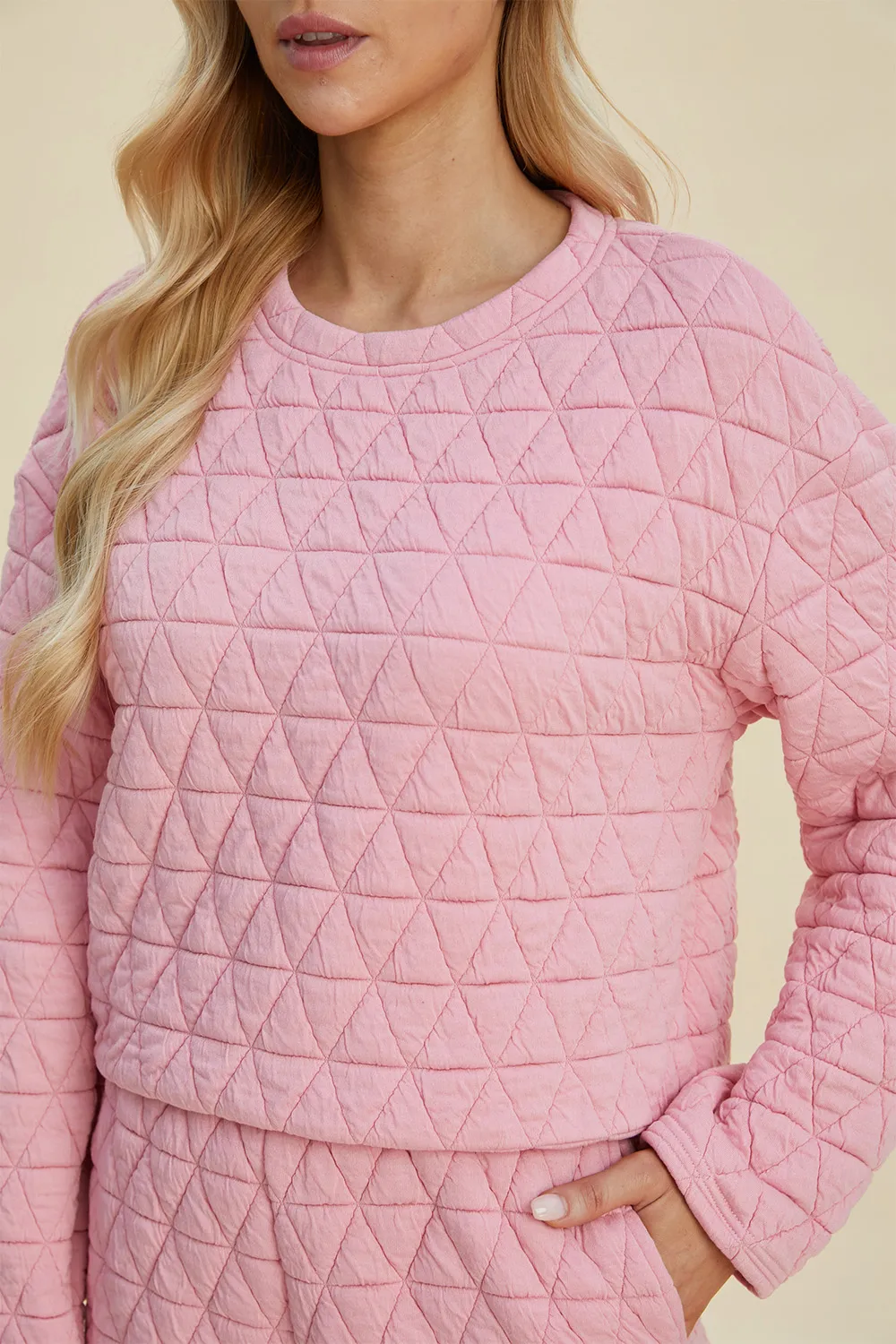 Full Size Texture Round Neck Long Sleeve Top and Shorts Set, image 10