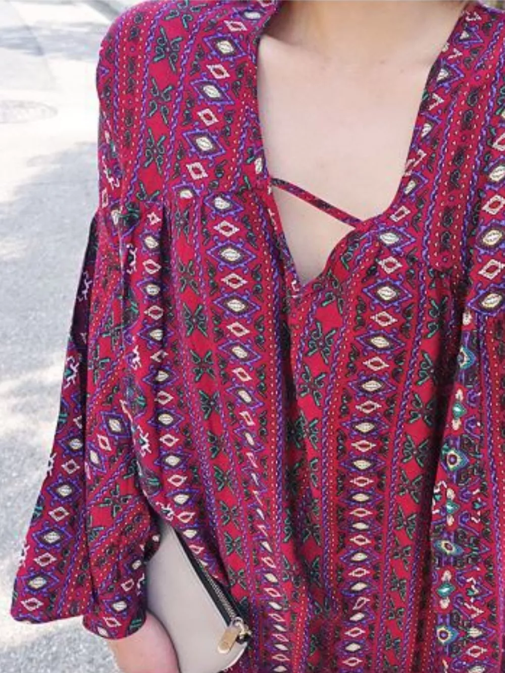 Bohemian Print Midi Dress with Side Slits, image 6