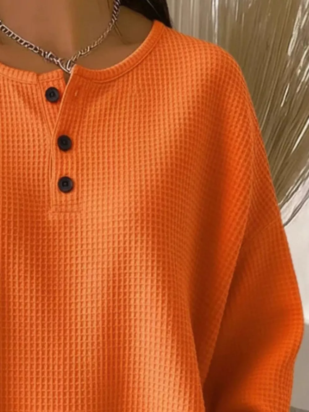 Full Size Waffle Knit Button Detail Top Plus Size, image 6