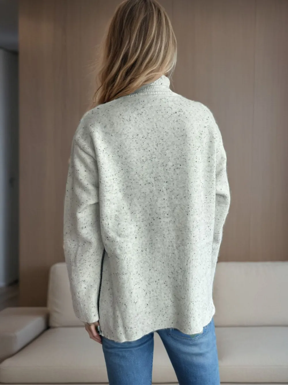 Side Slit Turtleneck Long Sleeve Sweater, image 8