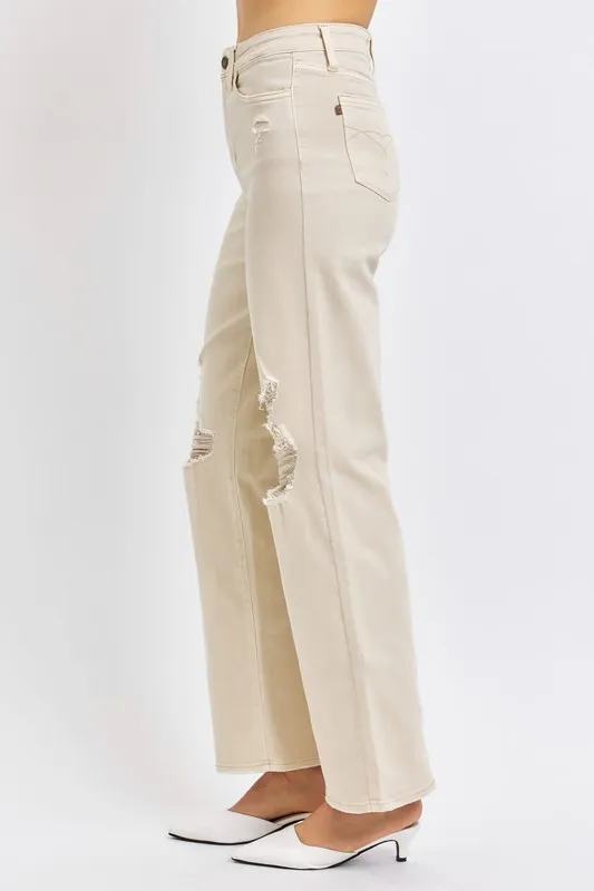 Full Size High Waist Distressed Wide Leg Jeans, image 4