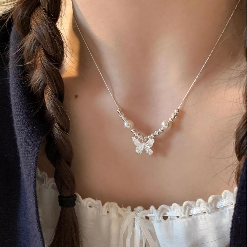 Butterfly Pearl Pendant Necklace, image 6