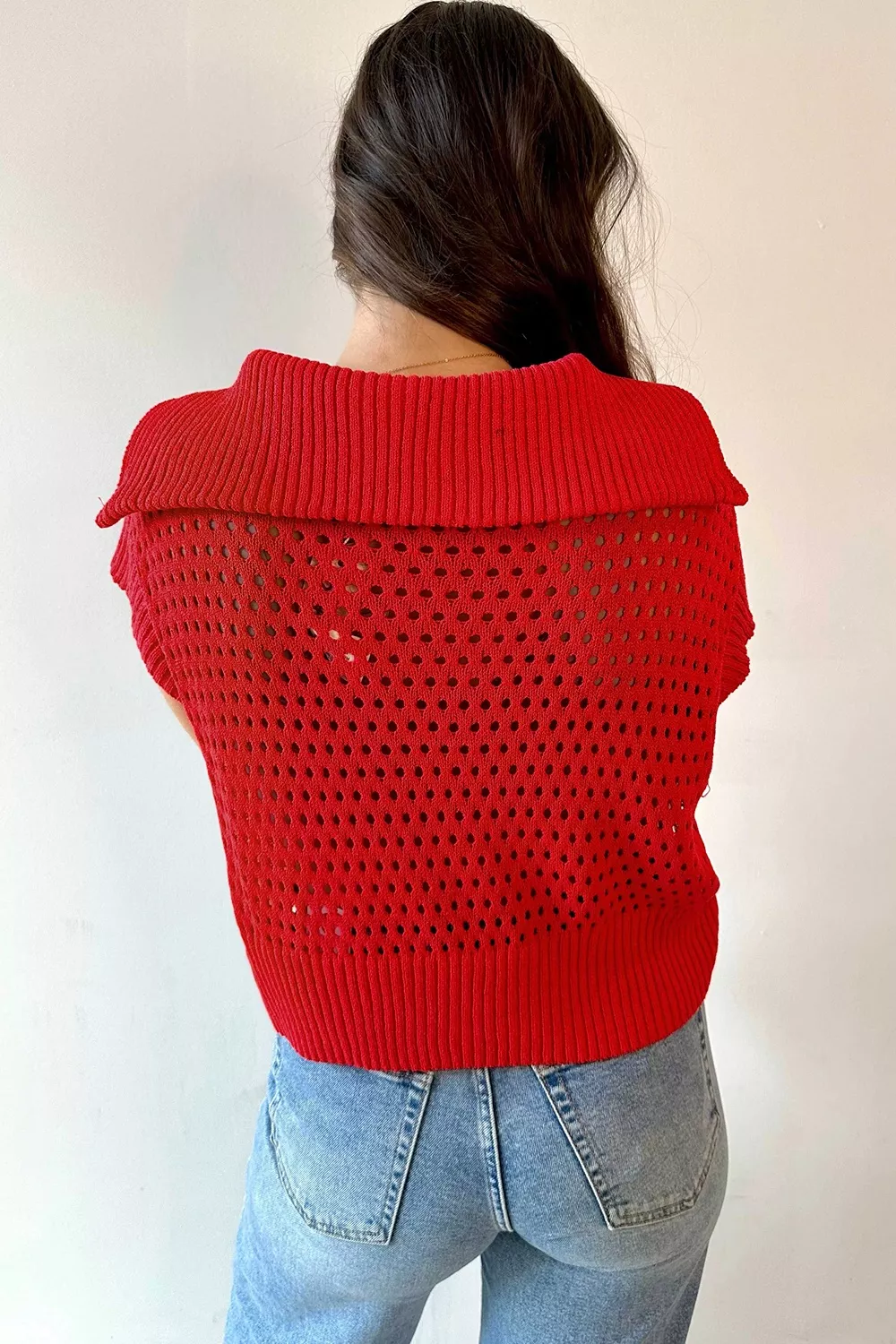 Openwork Quarter-Zip Knit Top, image 4