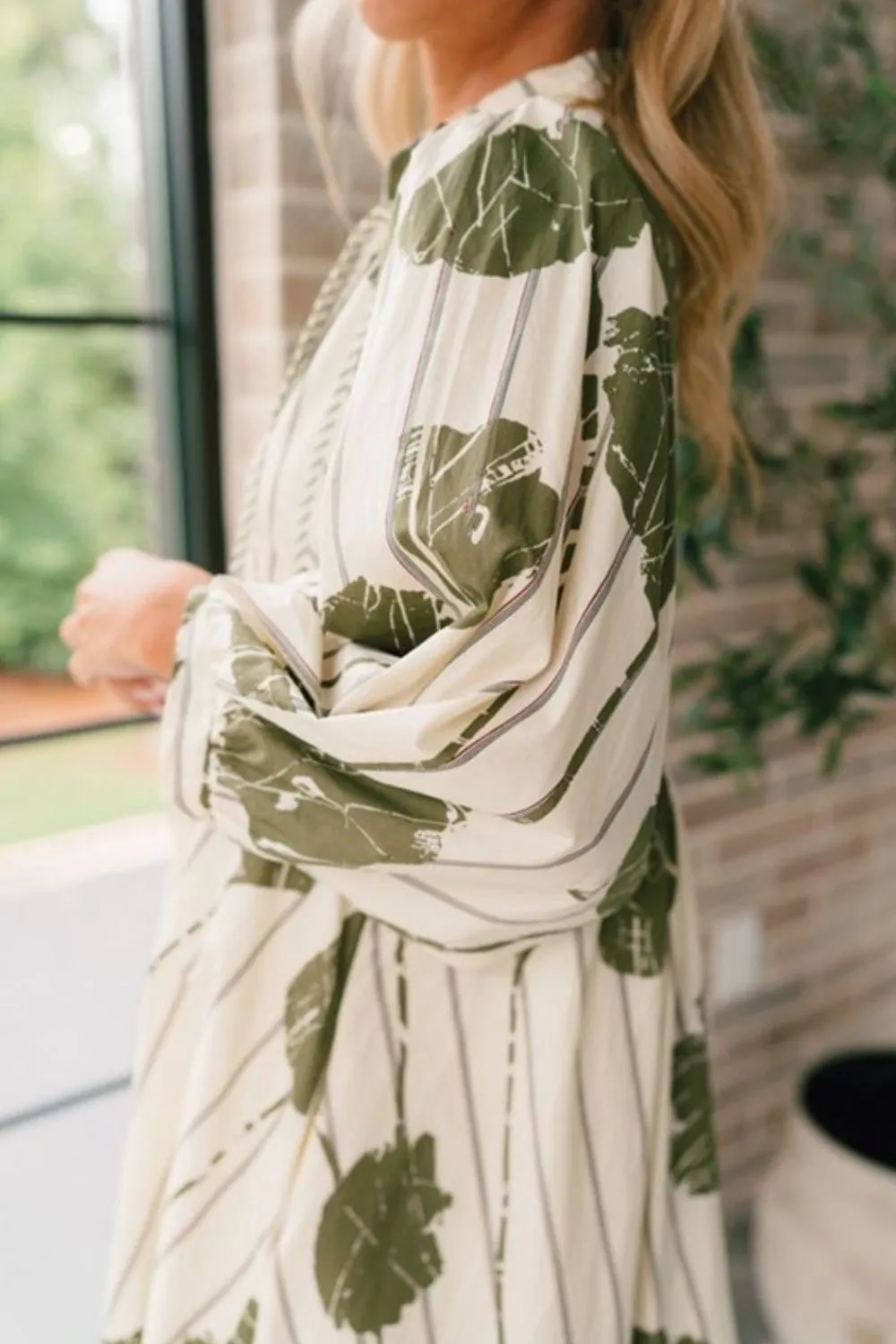 Printed Tie Neck Three-Quarter Sleeve Mini Dress, image 3