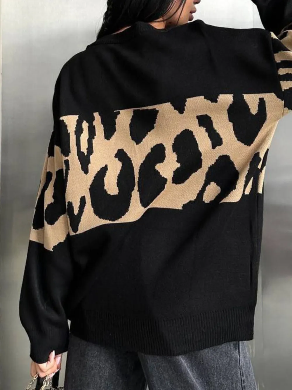 Leopard Color Block Round Neck Sweater, image 9