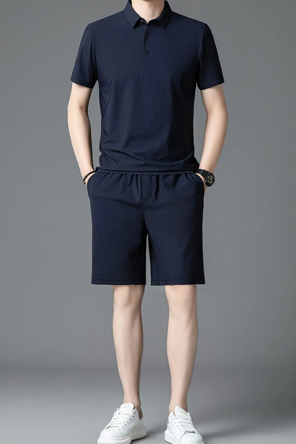 Men's Plus Size Short Sleeve Polo and Shorts Set, image 2