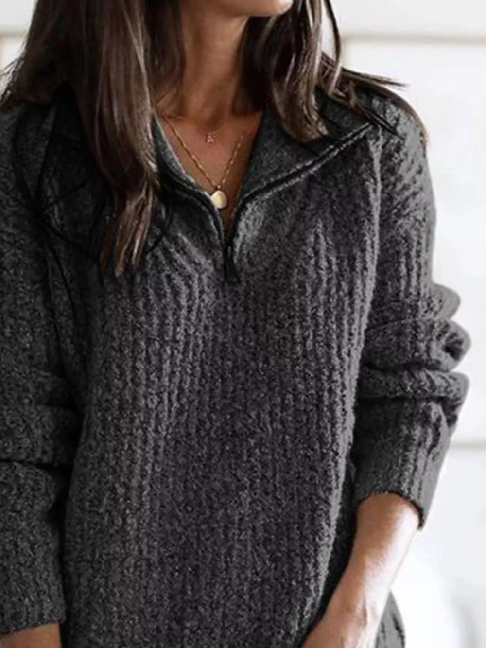 Full Size Half-Zip Textured Sweater Plus Size, image 8