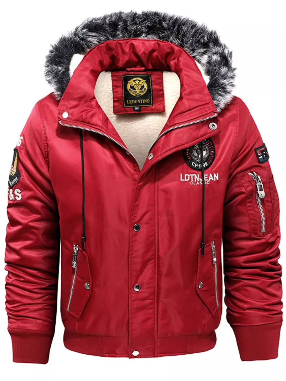 Men's Plus Size Winter Warm Fur Hooded Bomber Jacket, image 5