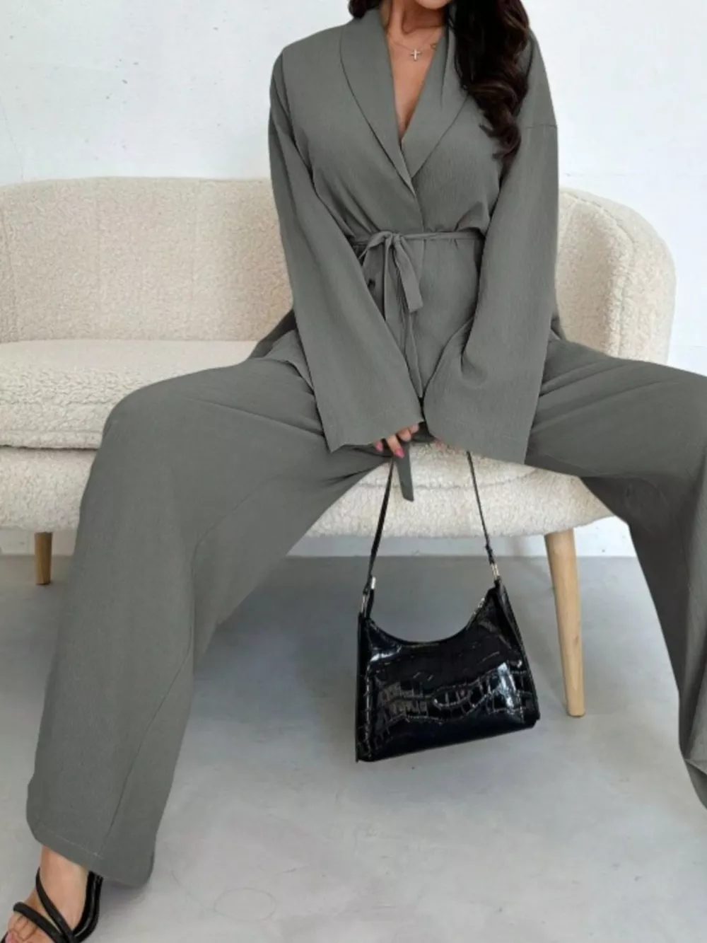 Front Tied Shirt and Wide-Leg Pants Set, image 20