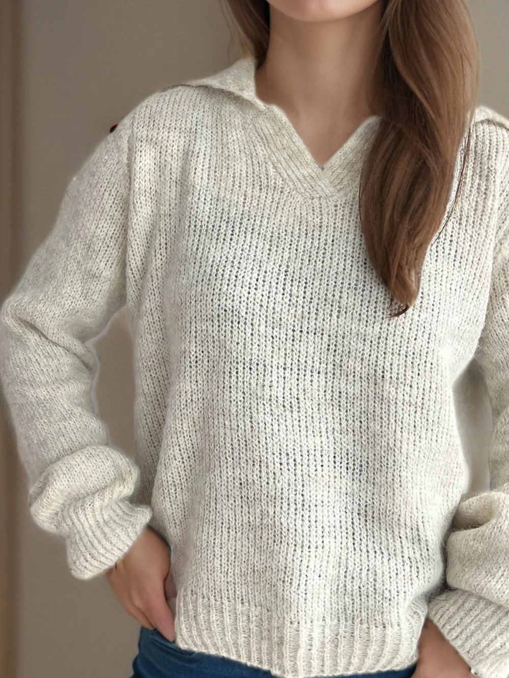 Collared Neck Long Sleeve Sweater, image 2