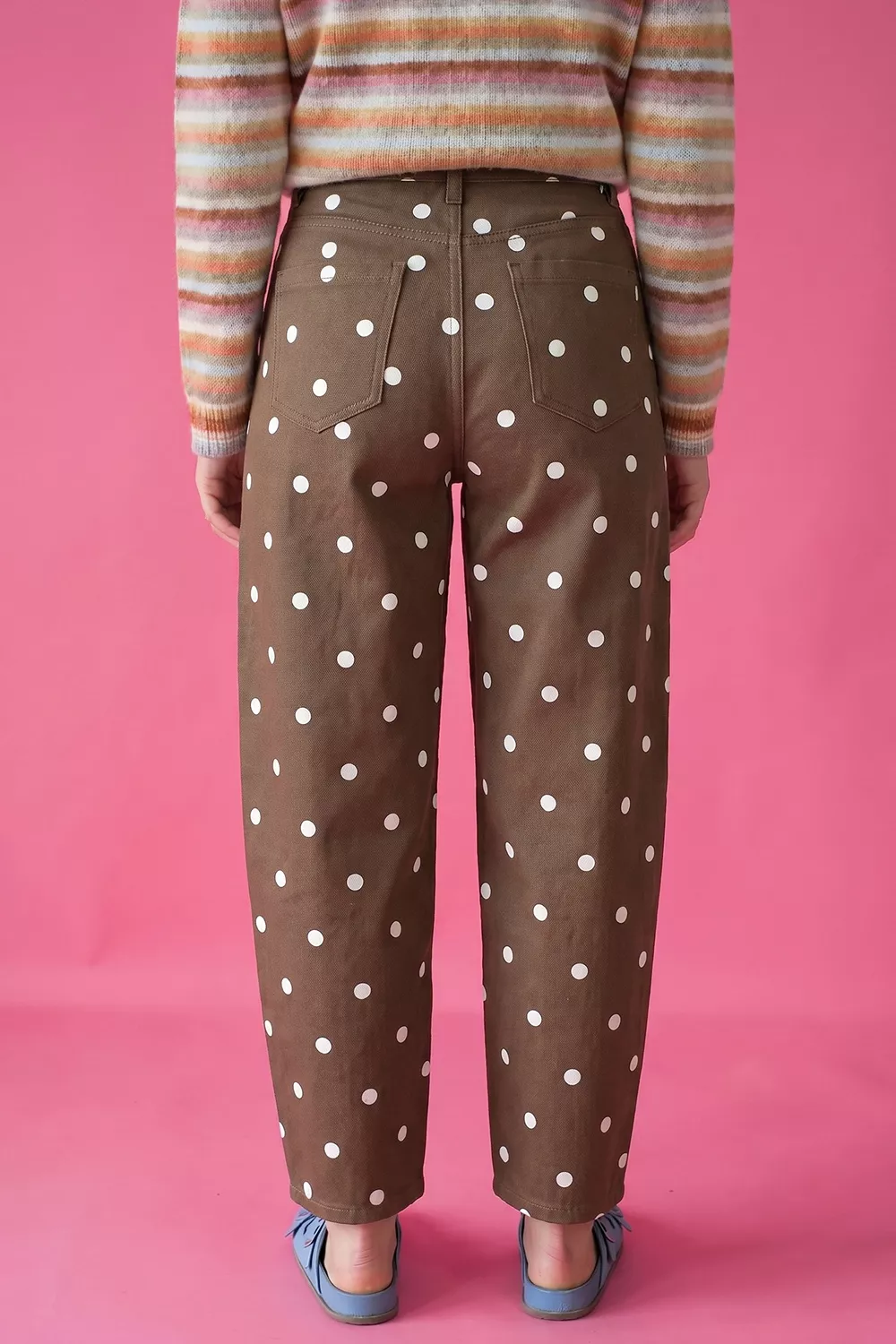 Tailored Seam Polka Dot Print Barrel Casual Jeans, image 7