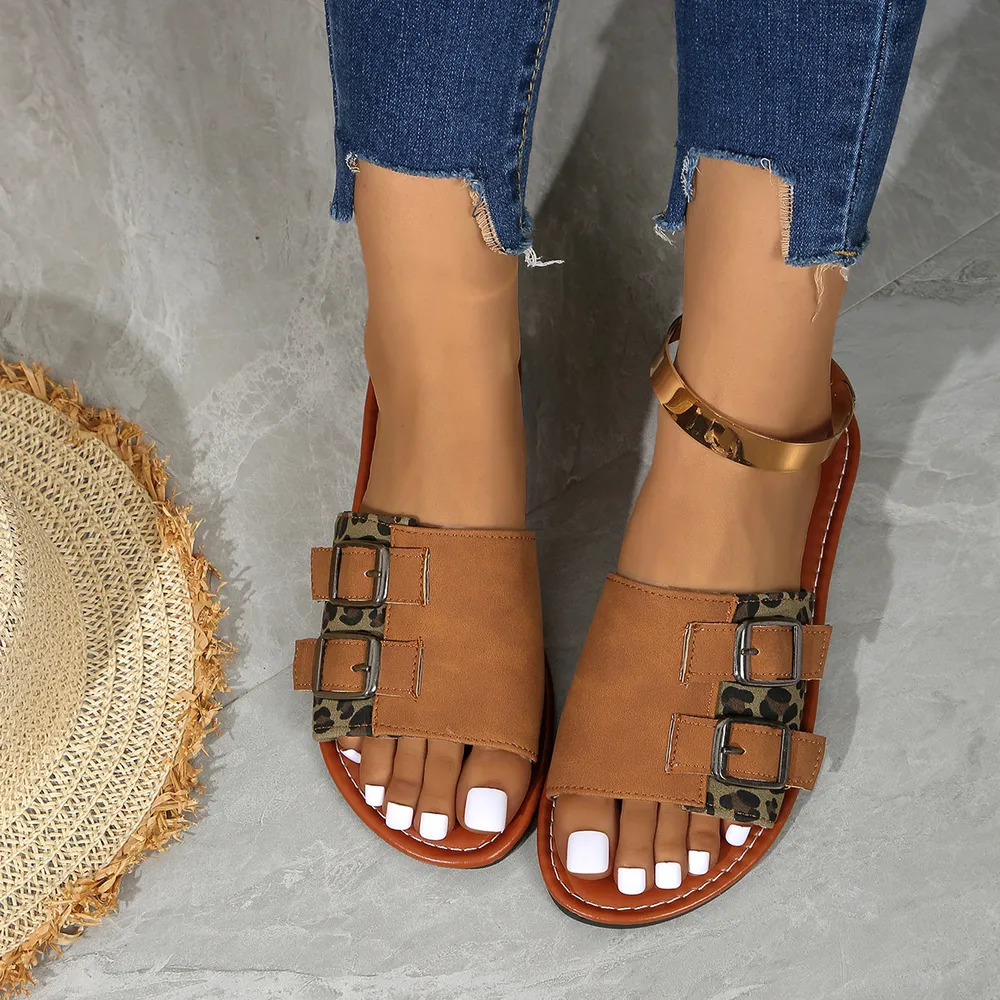 Leopard Open Toe Flat Sandals, image 3