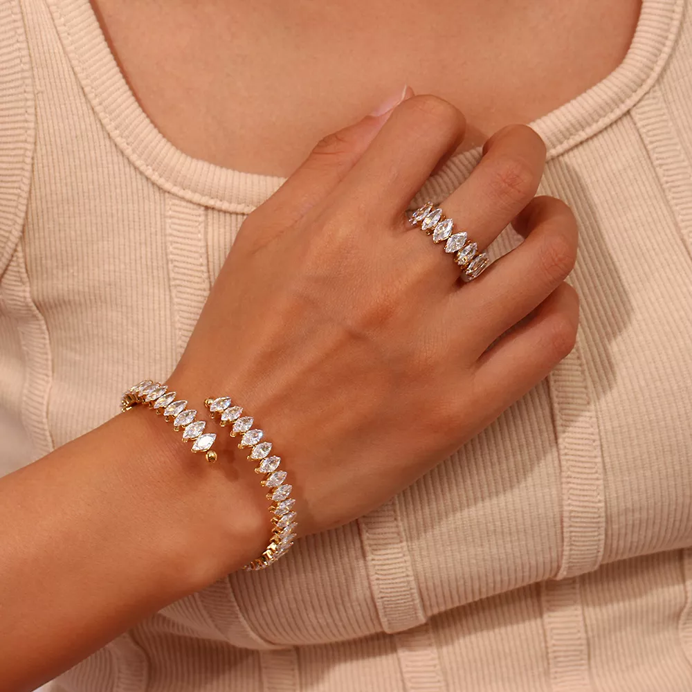 18K Gold-Plated Zircon Bracelet and Ring Jewelry Set