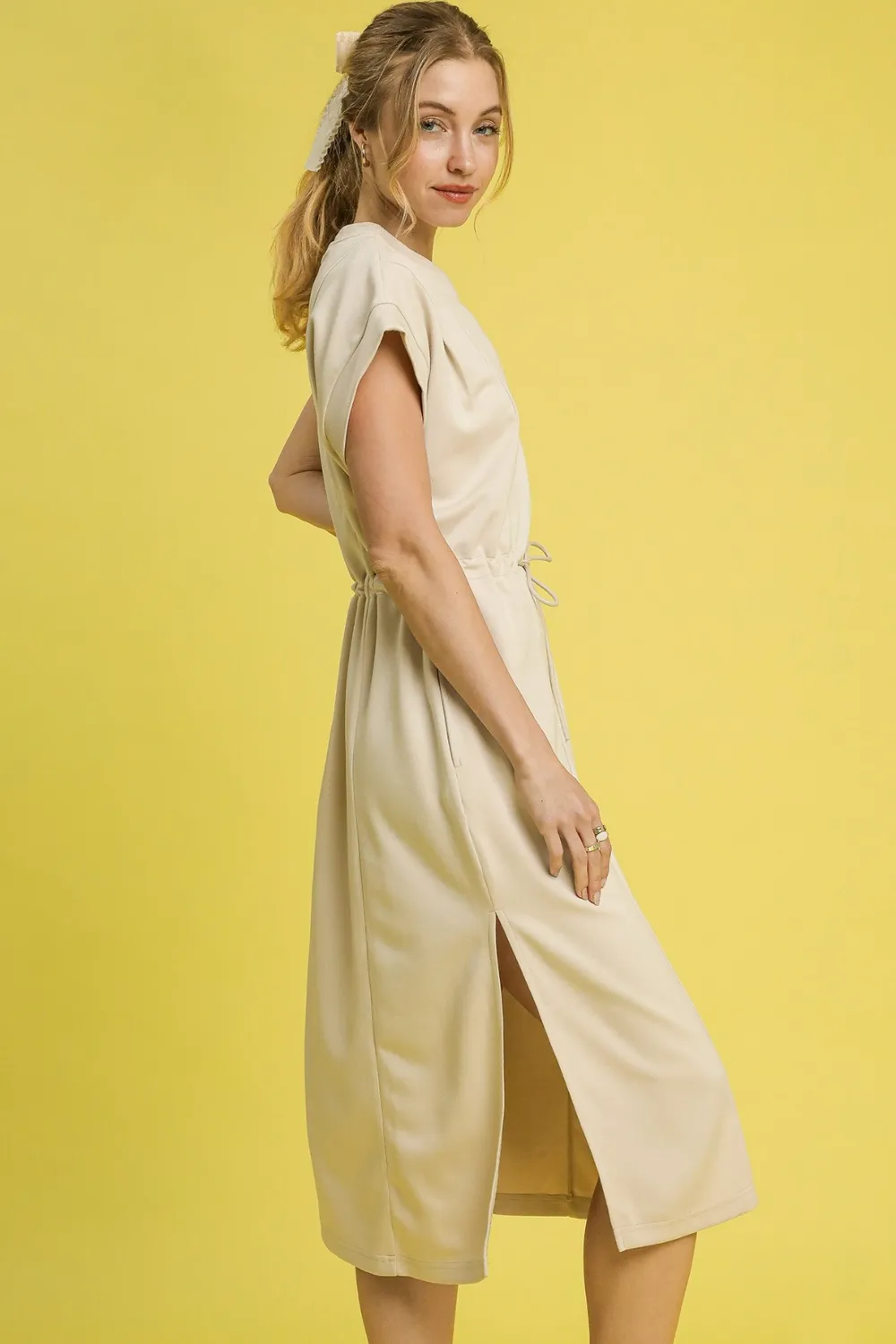 Side Slit Short Sleeve Midi Tee Dress, image 3