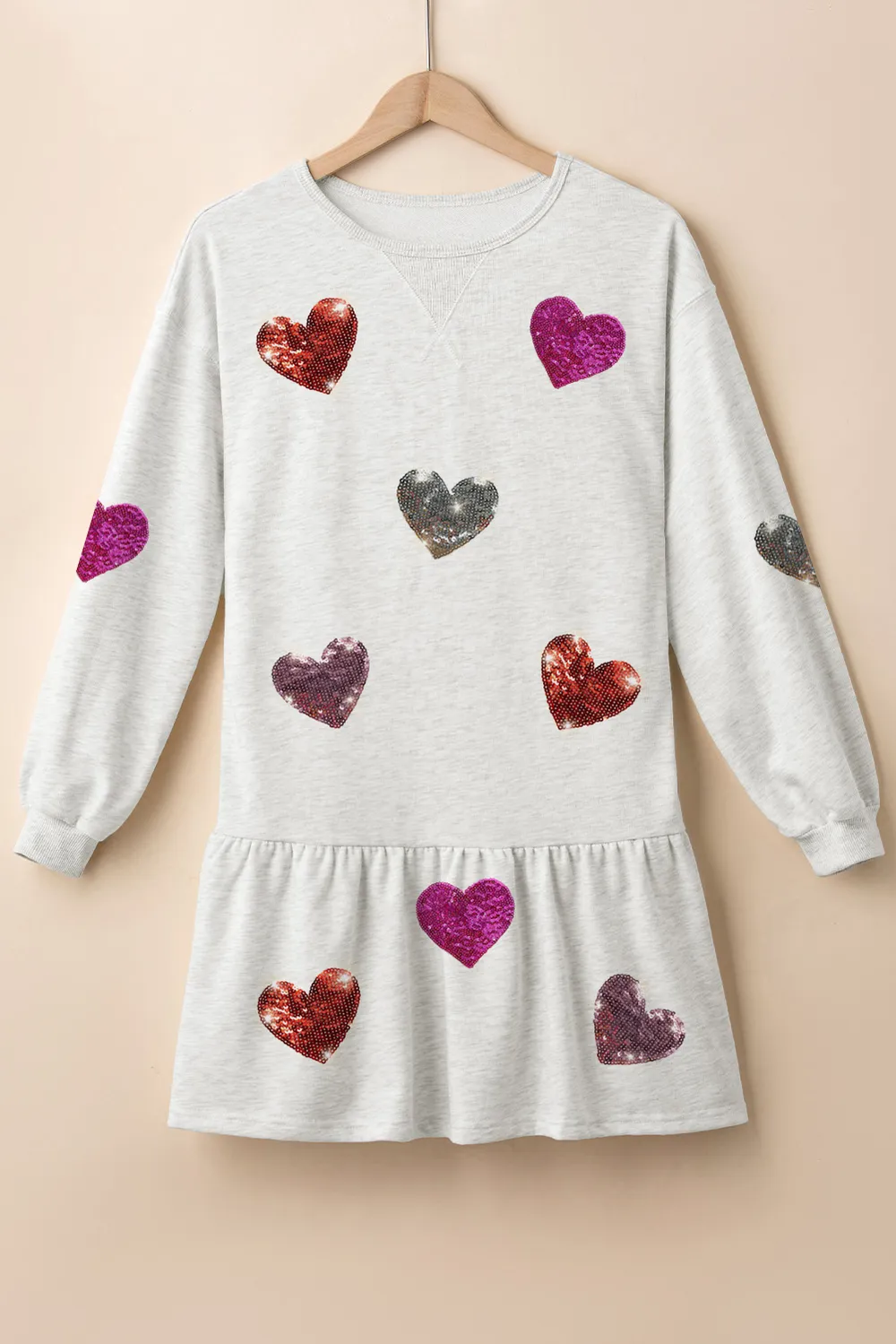 Sequin Heart Round Neck Long Sleeve Mini Dress, image 7
